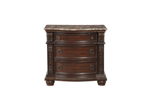 English Elm Dark Cherry Cavalier Nightstand with Genuine Marble Top, Gold Accents, 3 Drawers, Traditional Elegance B011P355219