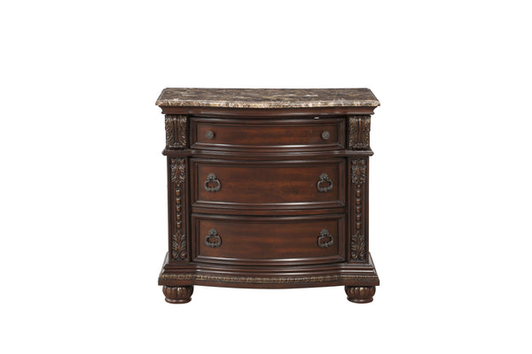 English Elm Dark Cherry Cavalier Nightstand with Genuine Marble Top, Gold Accents, 3 Drawers, Traditional Elegance B011P355219