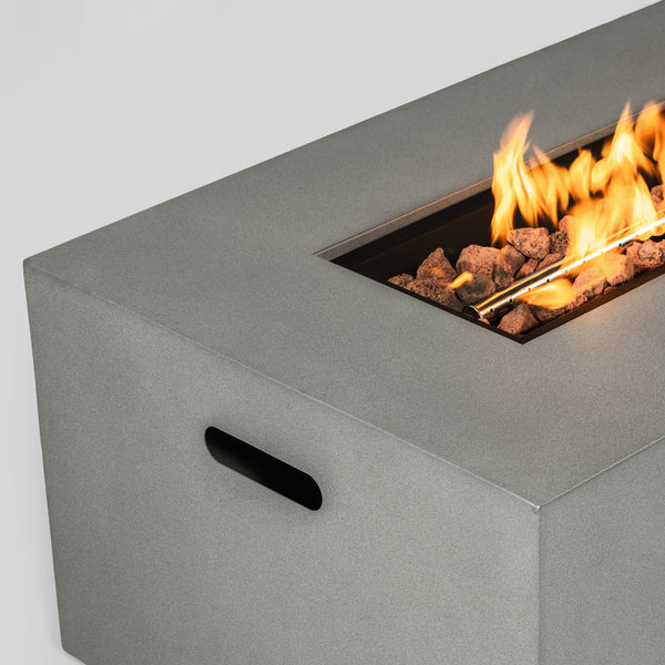 English Elm 42" 50000BTU Propane Fire Pit Table with Glass Wind Guard, Stainless Steel Burner, Lava Rocks, Gray Outdoor Patio W853P270562