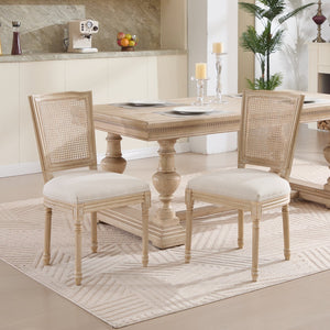 English Elm French Country Dining Chairs Set Of 2 - Upholstered Natural Rattan Back, Vintage Charm For Any Space W3426P324546