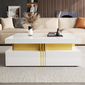 English Elm Modern Square Storage Coffee Table with 4 Drawers, 43.3" Top, Minimalist Durable MDF Design, White Glossy White CH359402AAK