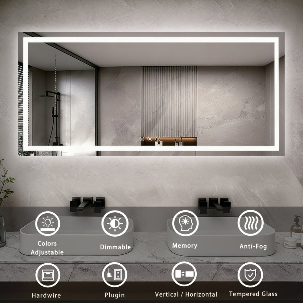 English Elm 60" Led Bathroom Vanity Mirror with Front Back Lighting Anti-fog Dimmable 3 Tones W1920P493144
