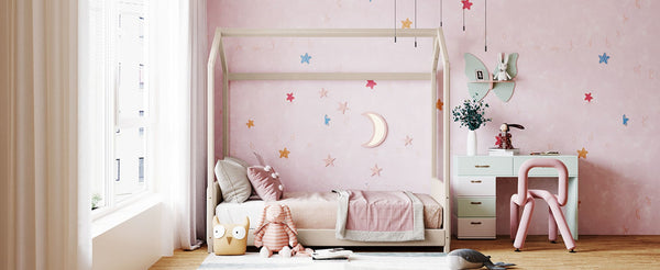 English Elm Twin House Bed Velvet Upholstered Peaked Roof Frame for a Cozy Kids Bedroom LP100125AAA