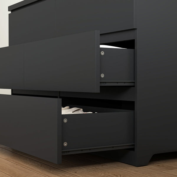 English Elm Modern Six Drawer Dresser with Wave Panel Fronts Handleless Design for Bedroom W409P371347