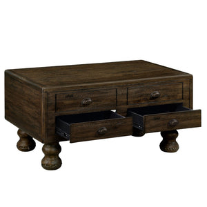 English Elm Solid Wood Rectangle Coffee Table With Antique Finish, 4 Drawers, Rivet Legs - Rustic Charm For Living Room W1202P176740-GIGA