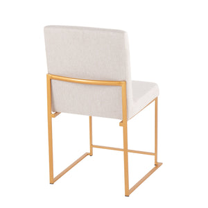 English Elm High Back Fuji Contemporary Dining Chairs Set Of 2 In Gold Steel & Soft Beige Fabric For Stylish Comfort B202P223538