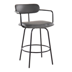 English Elm Demi 26" Contemporary Counter Stools Set of 2 — Grey Faux Leather, Black Metal Frame with Swivel (2) B202S00228