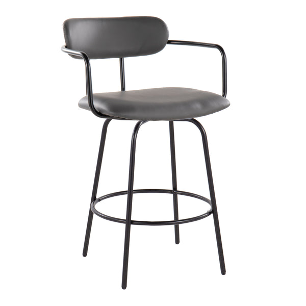 English Elm Demi 26" Contemporary Counter Stools Set of 2 — Grey Faux Leather, Black Metal Frame with Swivel (2) B202S00228