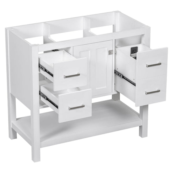 English Elm [cabinet Only] 36 Inch White Bathroom Vanity Oak Build with Usb Port and Open Shelf WF306444AAK