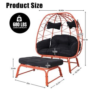 English Elm Double Egg Chair with Ottoman Pe Rattan Wicker Two Person Outdoor Patio Lounge Set T5880P501488