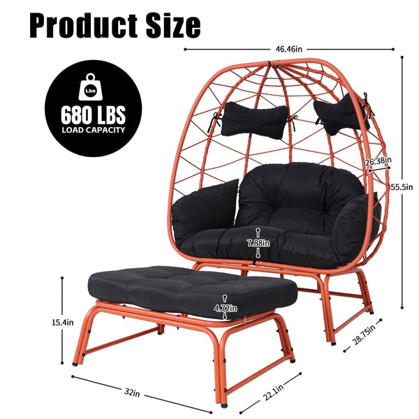 English Elm Double Egg Chair with Ottoman Pe Rattan Wicker Two Person Outdoor Patio Lounge Set T5880P501488