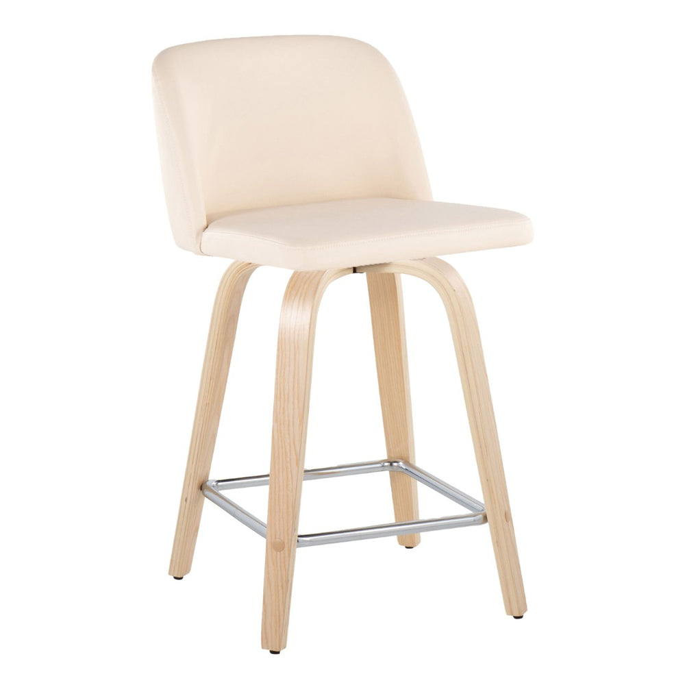 English Elm Toriano 24" Modern Counter Stool Set Of 2 With Swivel Cream Faux Leather & Natural Wood Legs B202S00135-GIGA