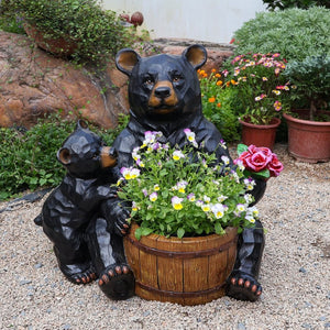 English Elm Outdoor Resin Bear and Cub Planter Sculpture Lifelike Garden Lawn Statue Decor W5398P455471