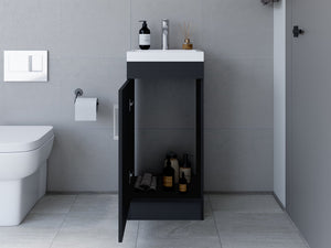 English Elm Bathroom Jozz Vanity Sink Cabinet Black – Compact Particle Board, Metal Handle, Single Door, Shelf, Durable Design B092S00065