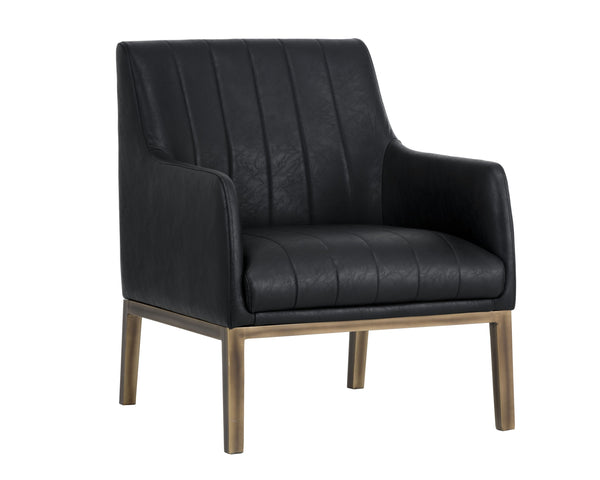 Sunpan Wolfe Lounge Chair - Retro Mid-Century Design with Channel Stitching and Rustic Bronze Steel Frame Vintage Black