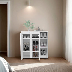 English Elm Dover White Wood Shoe Rack with 11 Open Shelves for Entryway Bedroom Organization B092P439897