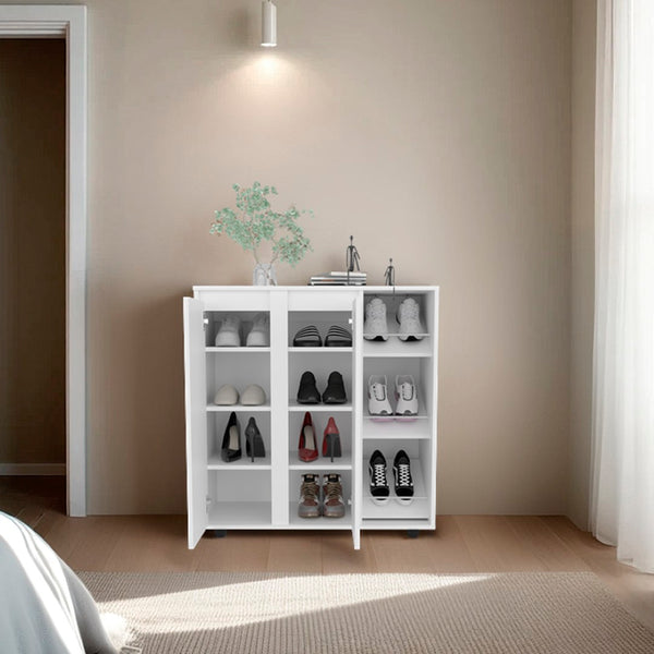 English Elm Dover White Wood Shoe Rack with 11 Open Shelves for Entryway Bedroom Organization B092P439897