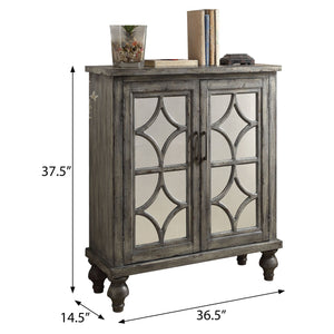 English Elm Weathered Grey Diamond-Trim Console Cabinet with 2 Doors, Rustic Elegant Storage for Entryway Decor B062P186487