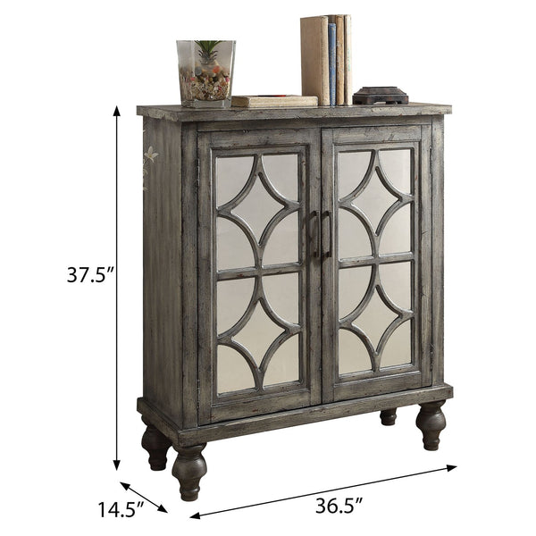 English Elm Weathered Grey Diamond-Trim Console Cabinet with 2 Doors, Rustic Elegant Storage for Entryway Decor B062P186487