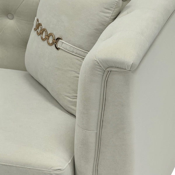 English Elm FX-P83-2PC Velvet Sofa Set of 2, Cream White 3-Seaters with Tufted Cushions & Gold Legs — Cozy Durable Elegance for Living Rooms W576S00237