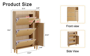 English Elm Modern minimalist wood rattan shoe cabinet with vine design – compact MDF storage for halls, living rooms W1512P360384