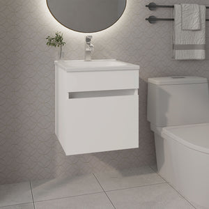 English Elm FM Wall-Mounted Belle Bathroom Vanity with Built-In Sink, Floating Design, Soft-Close Door, Sleek Storage Solution White 23 L x 23 W x 12 H B128P335847