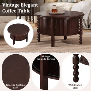 English Elm Vintage Round Coffee Table With Hidden Storage - Mid Century Modern Accent Table For Small Spaces N735P277387D-GIGA