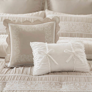 English Elm 7-piece King Jacquard Comforter Set Lace Detail Chambray Cottage Bedroom Ensemble Neutral B035P482889