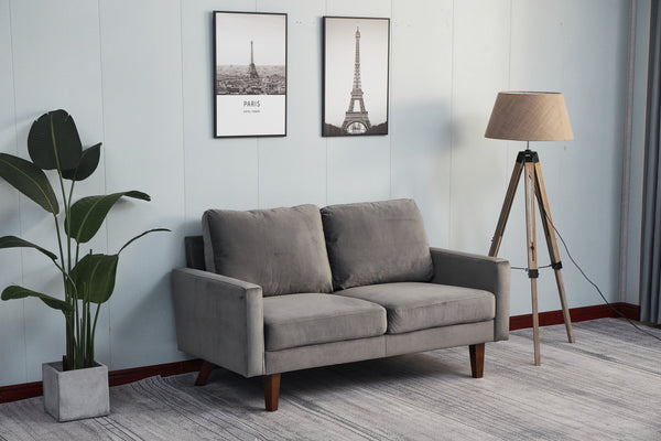 English Elm LOVESEAT,GREY Plush Microfiber Two-Seater Sofa with High-Density Foam, Solid Wood Frame, Durable Comfort Gray B205P249002