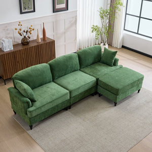 English Elm 103.15'' Chenille L-shaped Sectional Sofa with Detachable Pleated Skirt and Ottoman Green W3612S00046