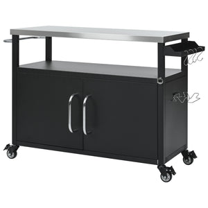 English Elm K&K 54.5" Outdoor Kitchen Island with 1.6" Stainless Top, Locking Wheels, Spice Rack & Bottle Opener N707P270779B