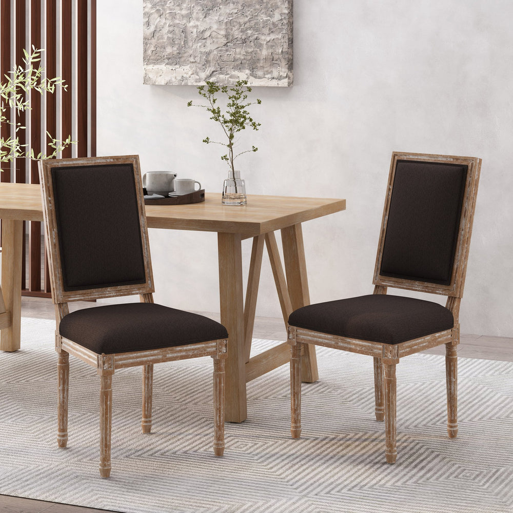 English Elm Christopher Knight Home® - DINING Chair Set of 2 French Country Upholstered Dining Chairs with Fluted Legs and Weathered Finish Brown 71237.00BRNNTL