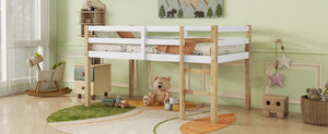 English Elm Solid Twin Loft Bed Natural-White Rubberwood with Ladder, Strengthened Slats, Storage-Ready Design W504P233031