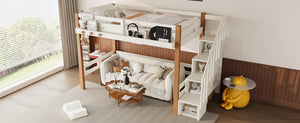 English Elm Twin Pine Wood Loft Bed with Built-in Shelving and Hook for Kids Bedroom W5305S00010
