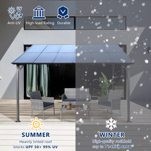 English Elm 10' x 12' Outdoor Pergola Gazebo Wall-Mounted Lean-To Metal Awning with Roof, Heavy Duty Patio Retreat W419S00055