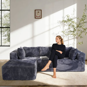 English Elm 100" Corduroy L-shaped Sectional with Deep Foam Seats Modular Living Room Couch T5880S00006