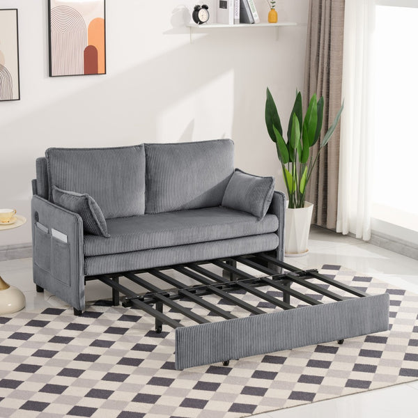 English Elm 55"convertible Corduroy Sofa Bed with Usb Port and Side Pockets for Small Apartments Grey W3373P405041