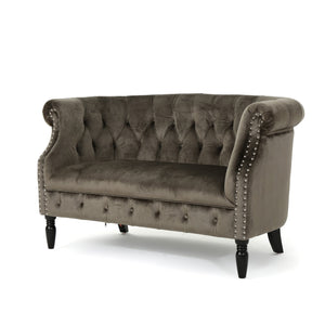 English Elm Christopher Knight Home® - LOVESEAT Chesterfield Velvet Loveseat with Deep Button Tufting, Scrolled Arms & Nailhead Trim for Elegant Comfort Grey 61203.00NVLT