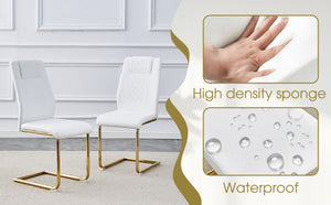 English Elm Table Modern Luxurious Glass Dining Set With 8 Ergonomic Chairs, Gold Legs & White Pu Upholstery W1151S02588-GIGA