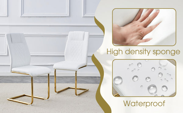 English Elm Table Modern Luxurious Glass Dining Set With 8 Ergonomic Chairs, Gold Legs & White Pu Upholstery W1151S02588-GIGA