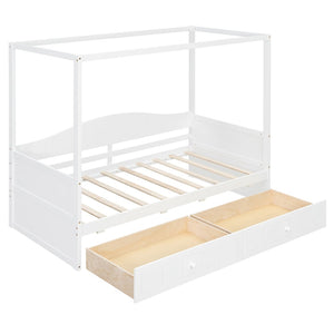 English Elm Twin Canopy Daybed with Pull Out Trundle Pinewood Frame for Kids or Guest Rooms N708P373435K