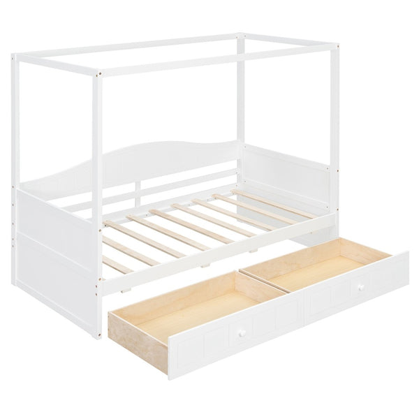 English Elm Twin Canopy Daybed with Pull Out Trundle Pinewood Frame for Kids or Guest Rooms N708P373435K