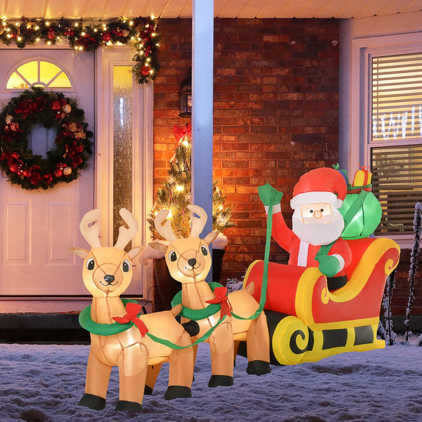 English Elm Homcom 8Ft Inflatable Santa With Sleigh & Reindeer - Led Yard Decoration For Festive Holiday Cheer! W2225P249952