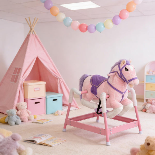English Elm Soft Plush Spring Rocking Horse with Saddle Reins and Sounds for Kids Ages 3 to 8 T3971P442632