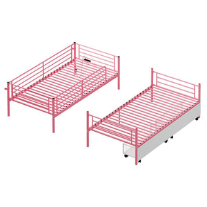 English Elm Bunk Bed Twin Iron Frame with Usb Charging Built in Guardrail and Convertible Design W3752P430826