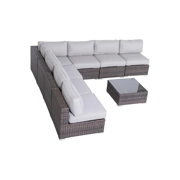 English Elm 6-Person Wicker Seating Set with Cushions Fully Assembled — Plush Weather-Resistant Outdoor Sectional Sofa Brown,Gray B120S00042