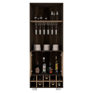 English Elm Fraktal Corner Bar Cabinet with Wine Rack Open Shelves Dark Oak Pine Wood B200S00407