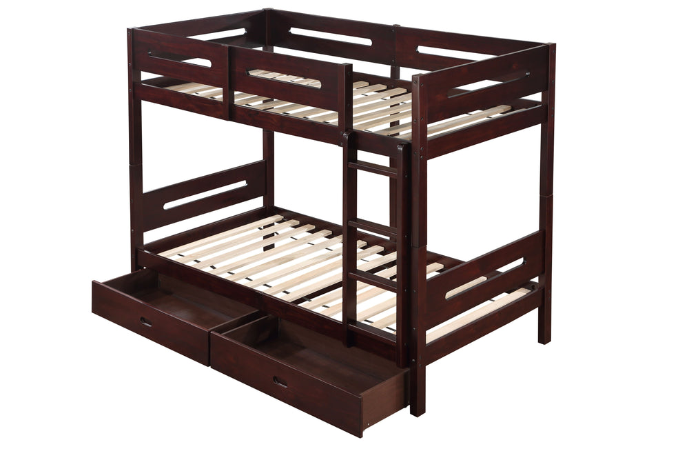 English Elm Nissa Espresso Twin/Twin Bunk Bed with Storage Drawers, Solid Wood, Safety Rails, Easy Assembly B2726S00331
