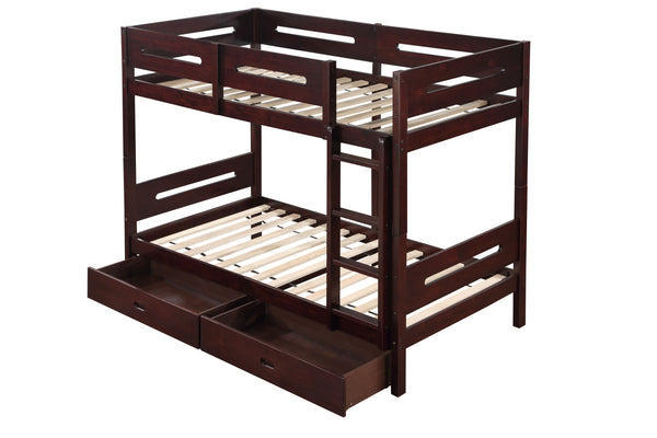 English Elm Nissa Espresso Twin/Twin Bunk Bed with Storage Drawers, Solid Wood, Safety Rails, Easy Assembly B2726S00331