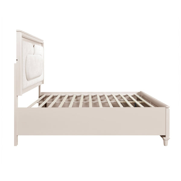 English Elm Modern Queen Platform Bed Chenille Headboard Led Lighting Footboard Storage Drawers B011S02158